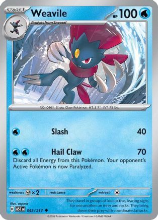 Weavile 045/217 - Reverse Holofoil ME Ascended Heroes