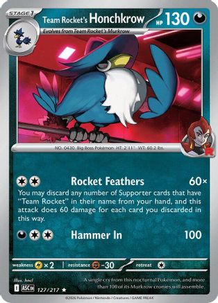 Team Rocket's Honchkrow 127 - Reverse Holofoil ME Ascended Heroes