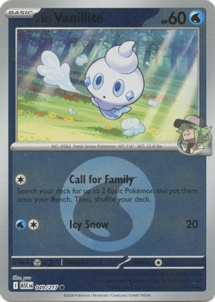 N's Vanillite (Energy Symbol Pattern) 049 - Reverse Holofoil ME Ascended Heroes
