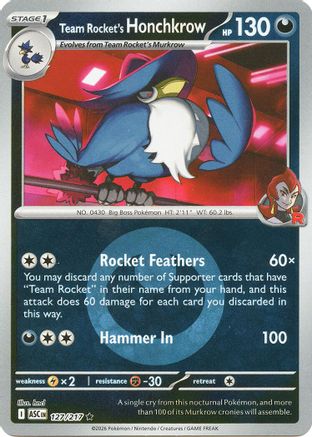 Team Rocket's Honchkrow (Energy Symbol Pattern) 127 - Reverse Holofoil ME Ascended Heroes