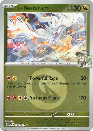 N's Reshiram (Energy Symbol Pattern) 154 - Reverse Holofoil ME Ascended Heroes
