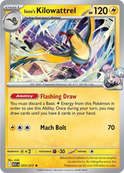 Iono's Kilowattrel (Energy Symbol Pattern) 072 - Reverse Holofoil ME Ascended Heroes