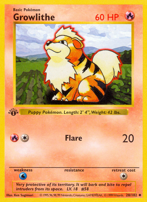 Growlithe (28/102) (Shadowless) [Base Set 1st Edition]