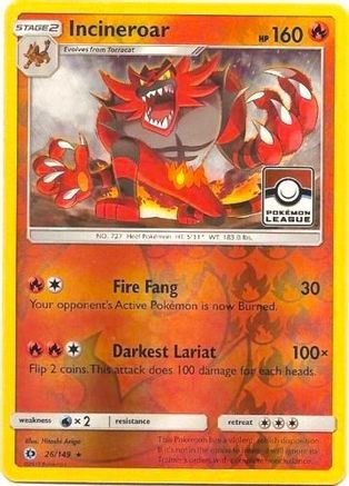 Incineroar (26/149) (League Promo) [Sun & Moon: Base Set]