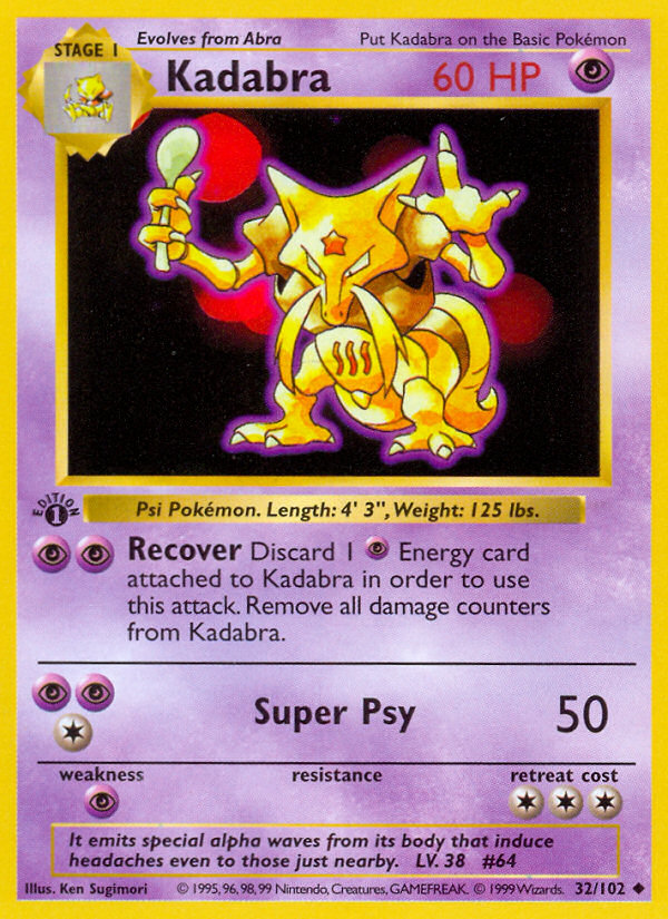 Kadabra (32/102) (Shadowless) [Base Set 1st Edition]