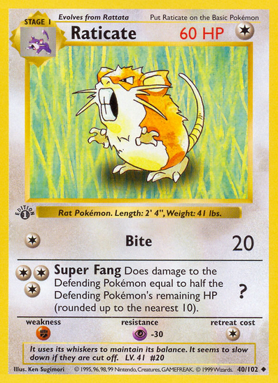 Raticate (40/102) (Shadowless) [Base Set 1st Edition]