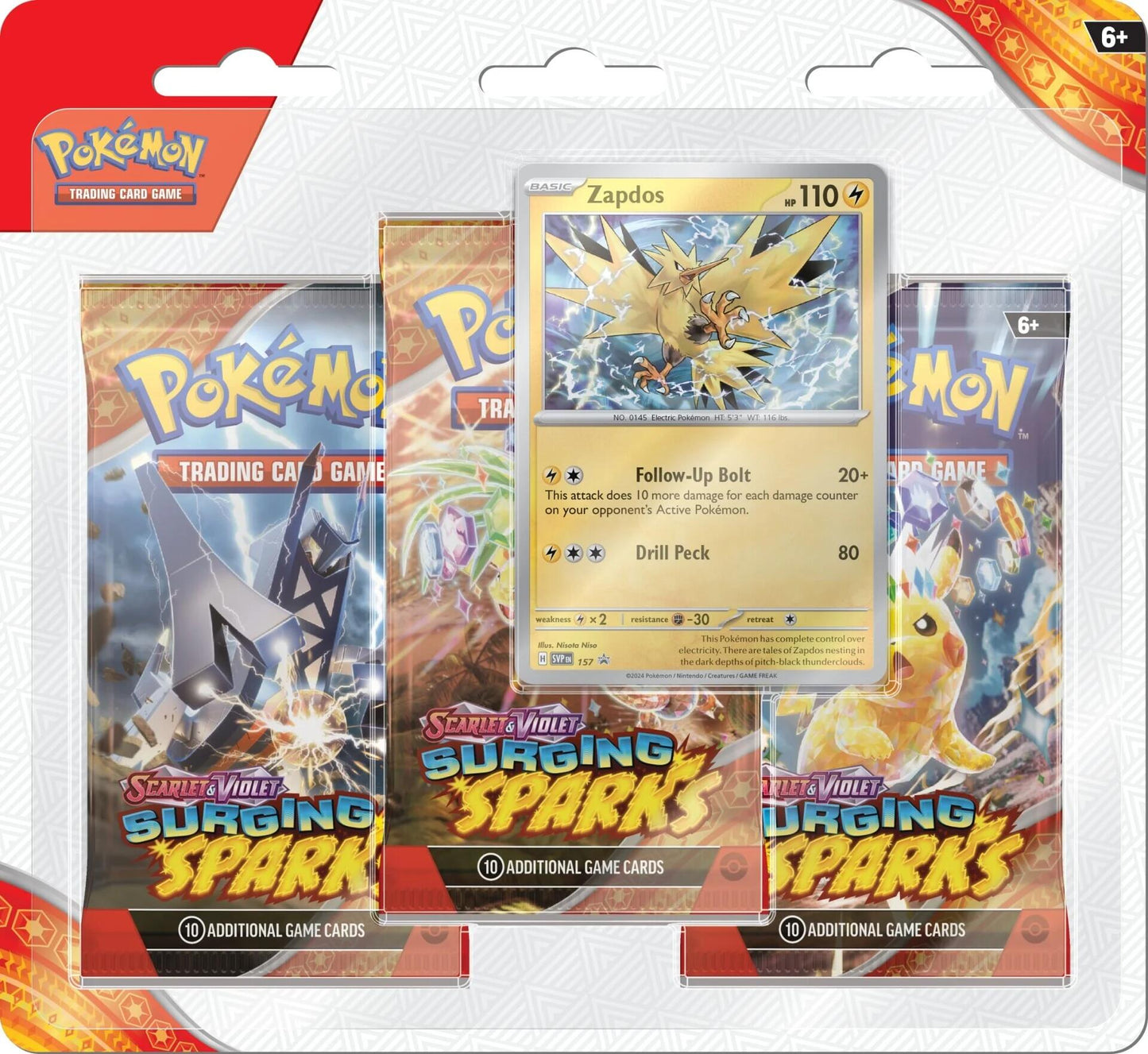 Pokemon Scarlet & Violet: Surging Sparks - 3 Pack Blisters (Zapdos)