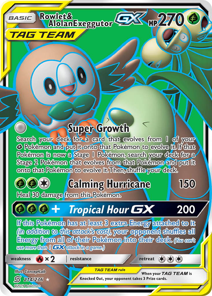 Rowlet & Alolan Exeggutor GX (214/236) [Sun & Moon: Unified Minds]