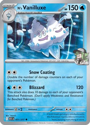 N's Vanilluxe 051  - Reverse Holofoil ME Ascended Heroes