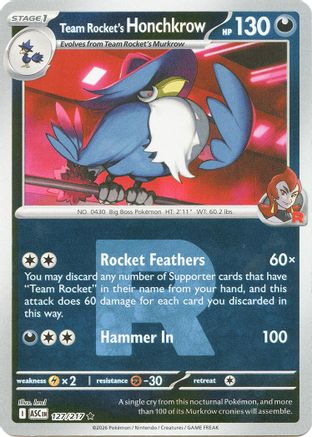 Team Rocket's Honchkrow (Team Rocket) 127  - Reverse Holofoil ME Ascended Heroes