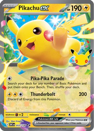 Pikachu ex 053/128  - Holofoil ME 30th Celebration