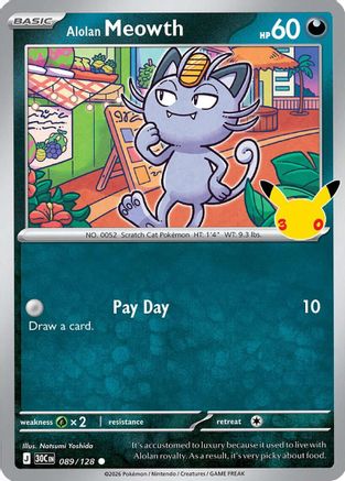 Alolan Meowth 089/128  - Holofoil ME 30th Celebration