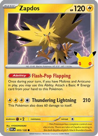 Zapdos 055/128  - Holofoil ME 30th Celebration