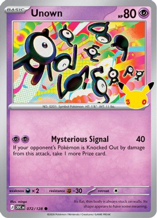 Unown 072  - Holofoil ME 30th Celebration